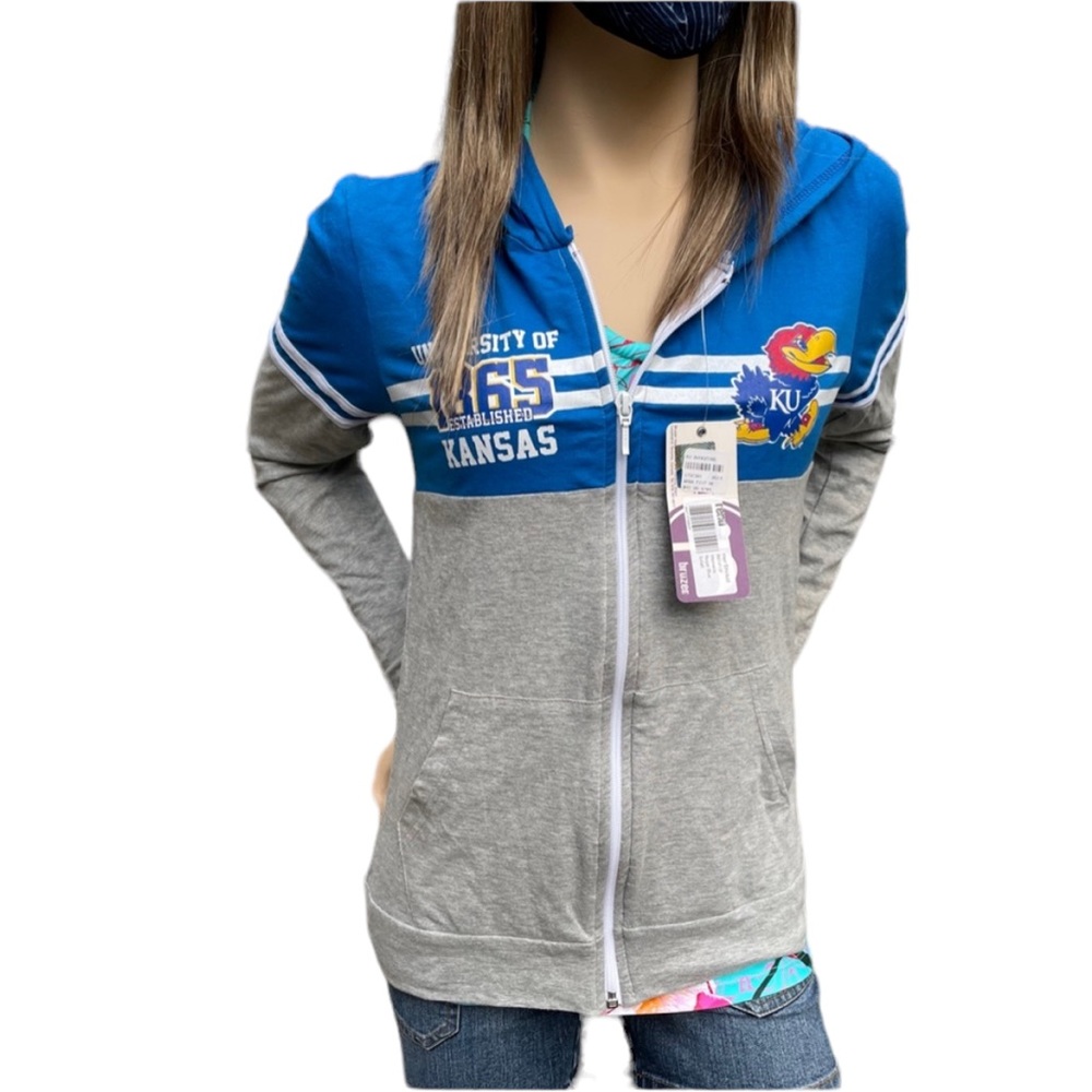 Renu KU Jayhawks Zip Front Hoodie Long Sleeve Tee Size Small